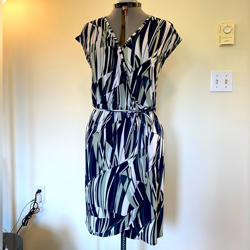 Banana Republic Graphic V Neck Tropical Zebra Print Women’s Dress size medium